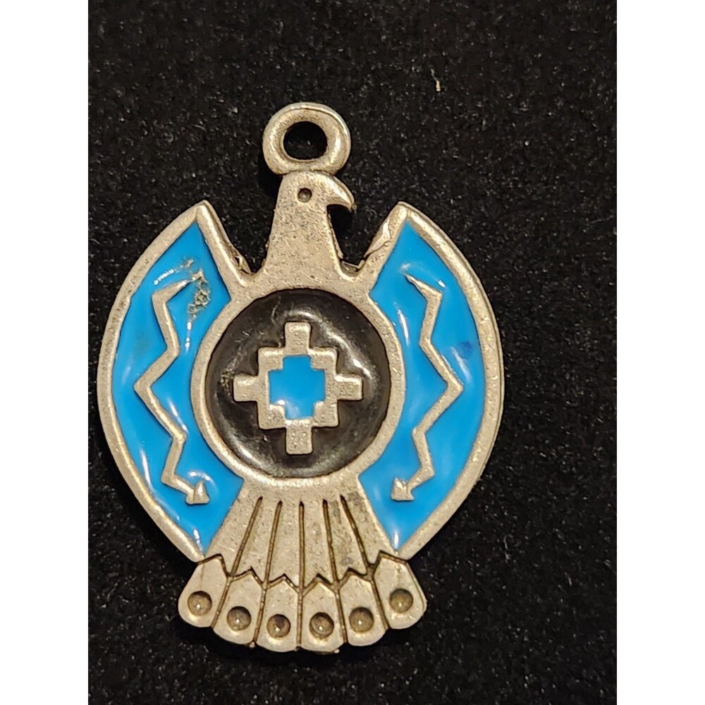 Vintage G&S Thunderbird Pendant Pewter Turquoise Inlay Southwest ©96